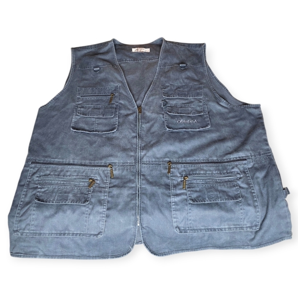 OlympinA Utility Vest Blue Gray Cargo Pockets Fishing Outdoor Men’s 7XL